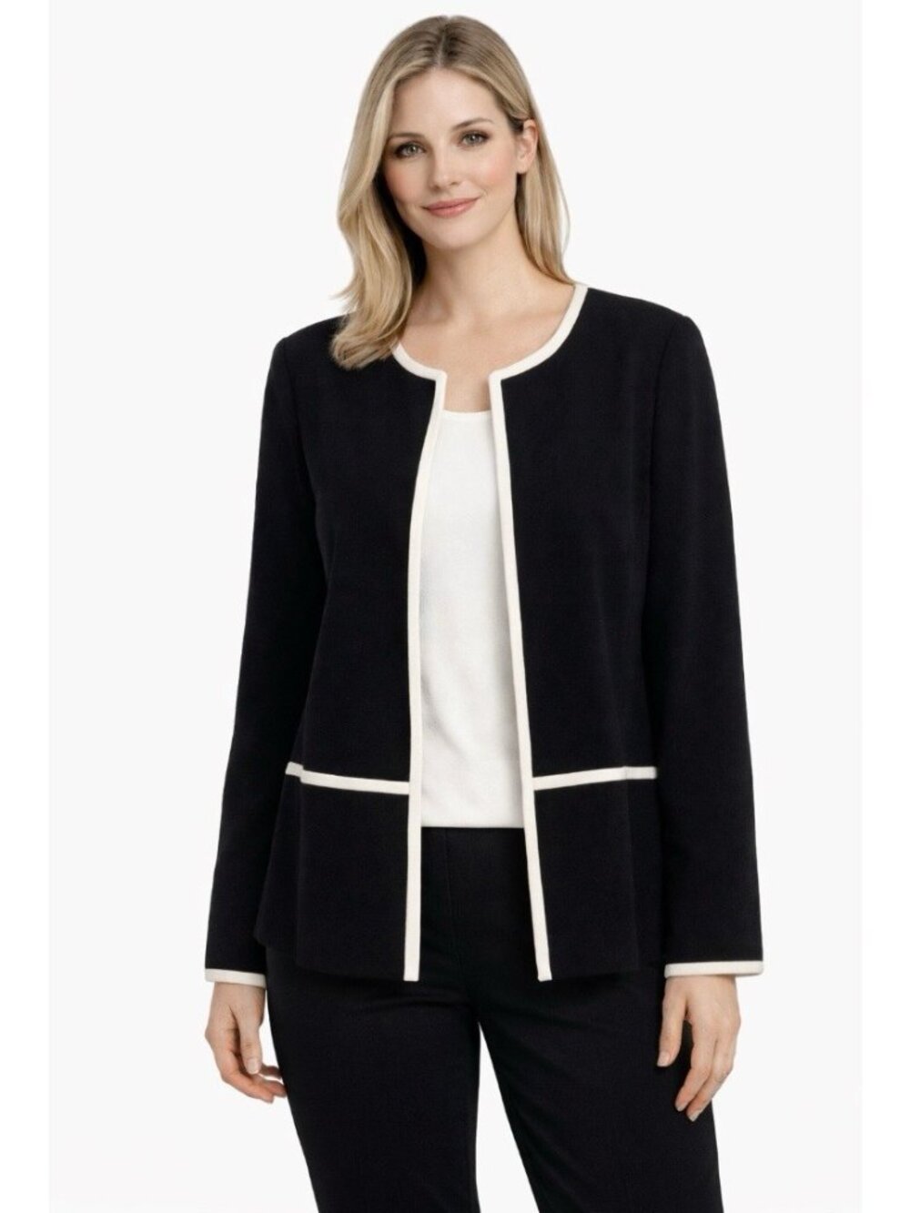 Talbots Black Open Front Womens  Blazer Italy Lux Knit Size 14